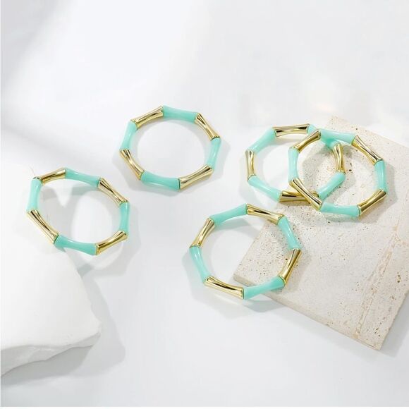 Gold and Teal Bamboo-Inspired Stackable Bracelets - Picture 5 of 6